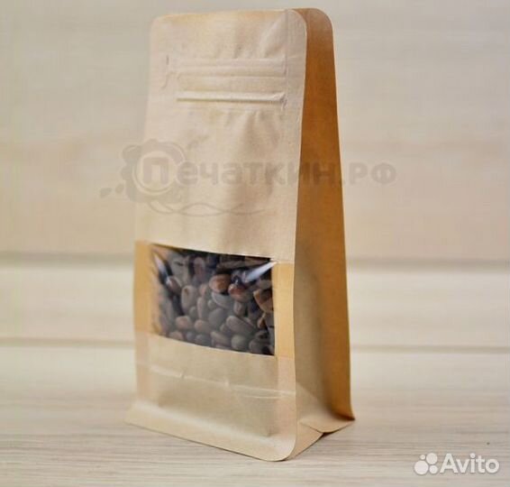 Квадропак, пакет восьмишовный крафт с окном