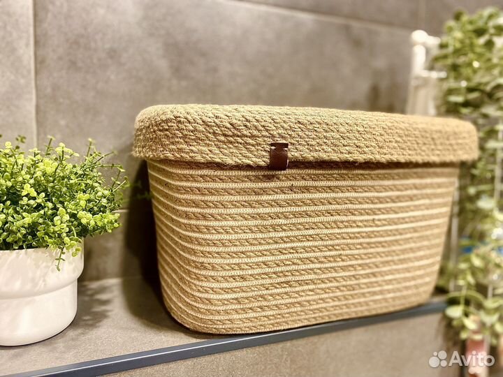 Плетеная Корзина из джута 35*25*22 с крышкой