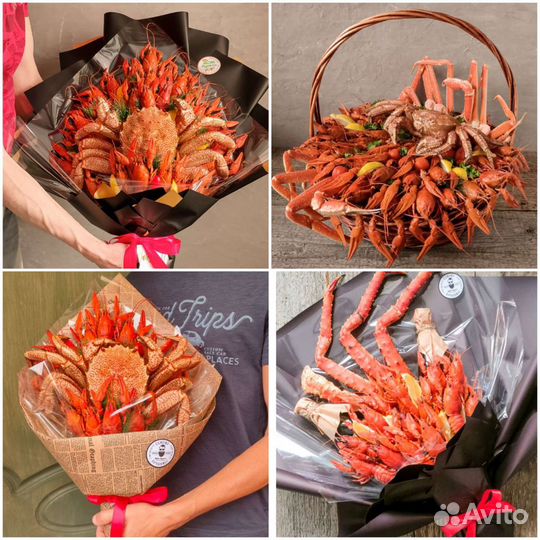 Вкусные съедобные мужские букеты из раков и краба