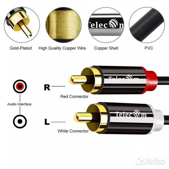 Кабель аудио Telecom 2 RCA - 2 RCA, 1,5 м