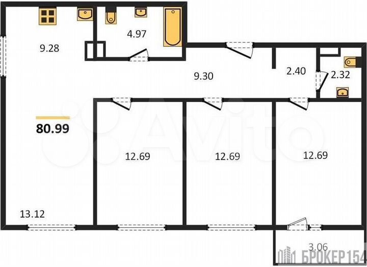 4-к. квартира, 81 м², 12/17 эт.