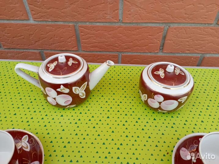 Чайный сервиз Вербилки Слива на чёрном