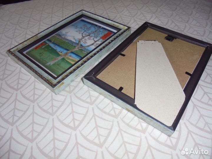 2 панно японские гравюры в красив рамке 12,5х17 см