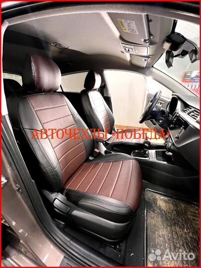 Чехлы Kia Rio 4 Xline из экокожи чёрно-шоколадные