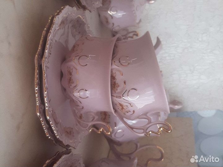 Сервиз чайный, чешский розовый фарфор