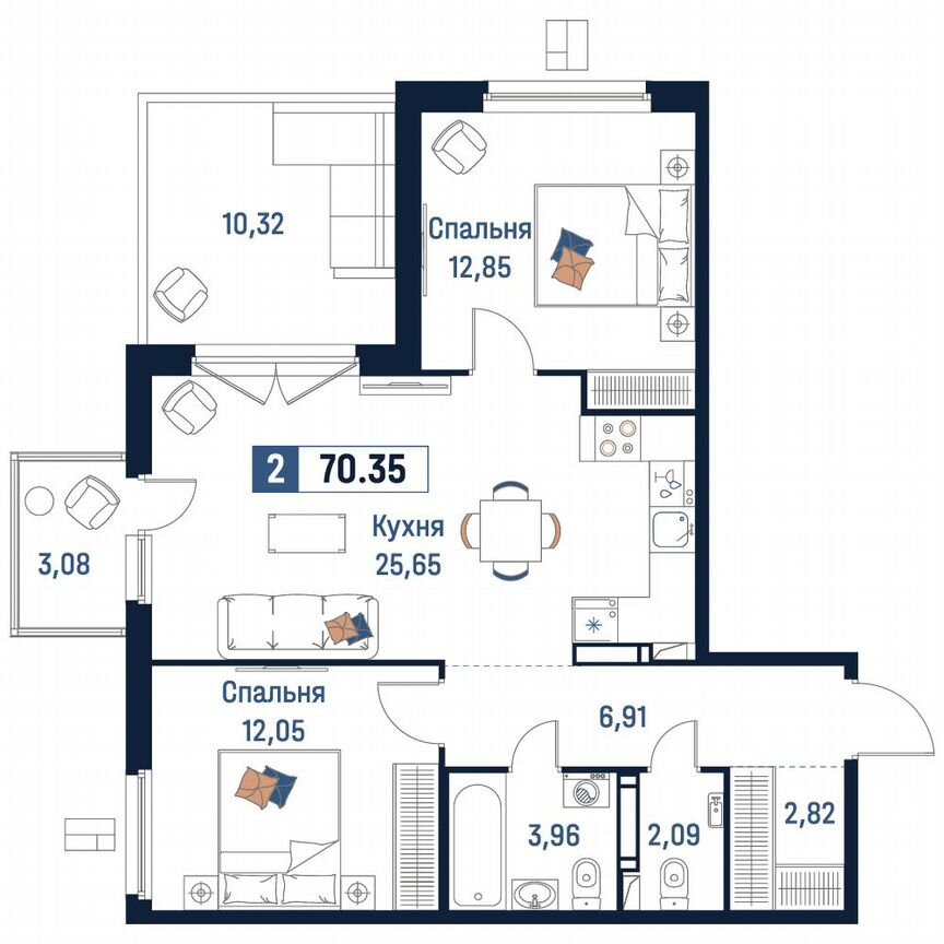 2-к. квартира, 70,4 м², 18/18 эт.