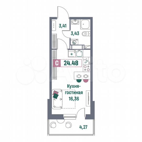Квартира-студия, 24,5 м², 11/16 эт.