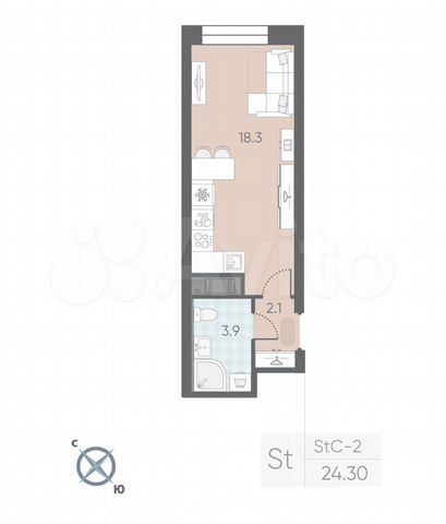 Квартира-студия, 24,3 м², 5/12 эт.