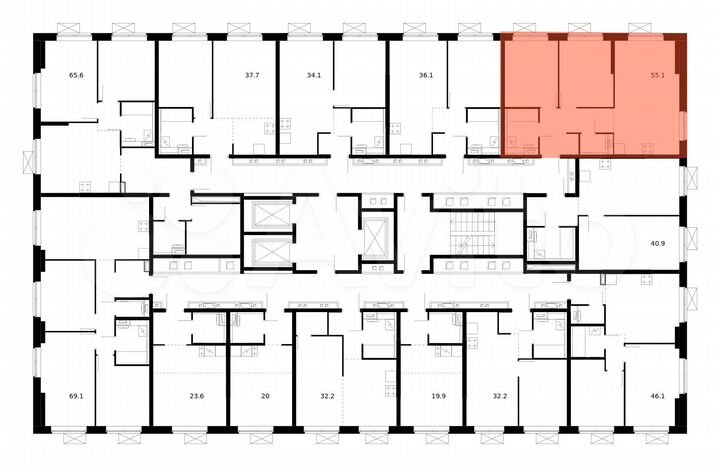 2-к. квартира, 55,1 м², 2/21 эт.