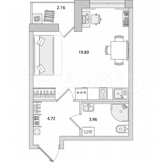 Квартира-студия, 30,7 м², 18/22 эт.