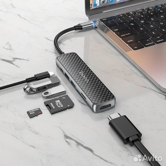 USB Хаб Type-C 6в1 на MacBook hoco HB24