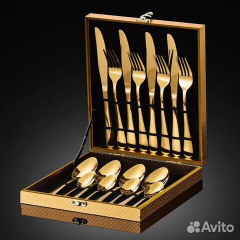 Столовые приборы 4 персоны золото/серебро новые