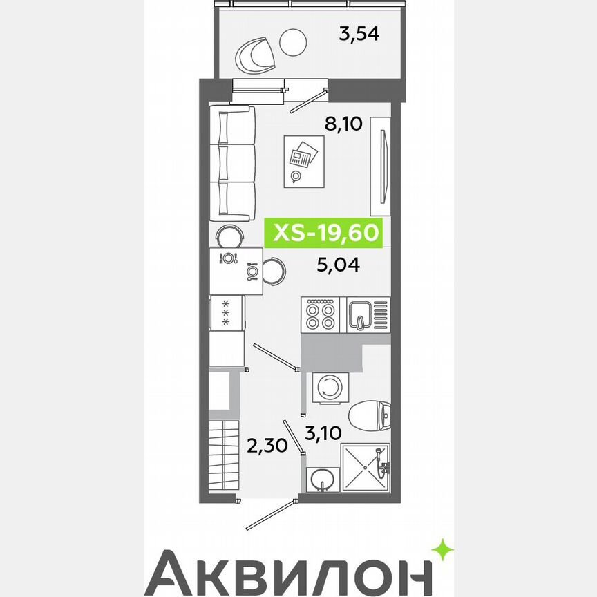 Квартира-студия, 19,6 м², 11/12 эт.