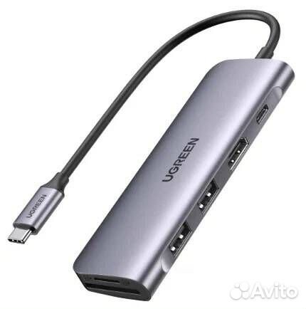 Хаб Ugreen 5в1 2xUSB 3.0 / SD/TF / PD 70411