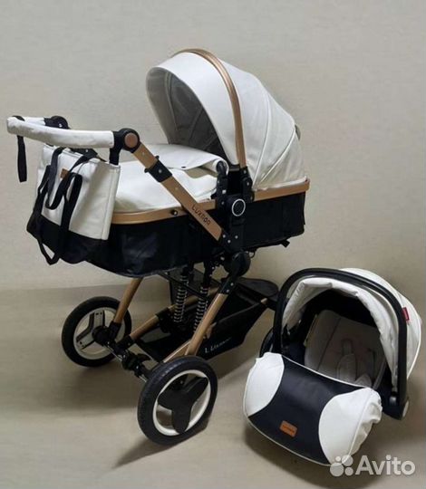 Коляска 3 в 1 /белая Эко кожа