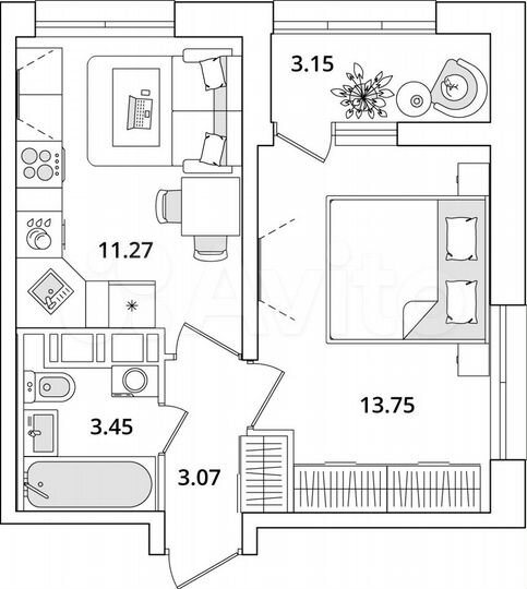 1-к. квартира, 33,1 м², 21/23 эт.