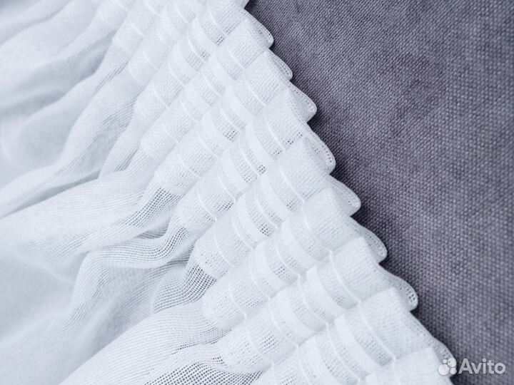 Готовый тюль на ленте канвас белый, кремовый