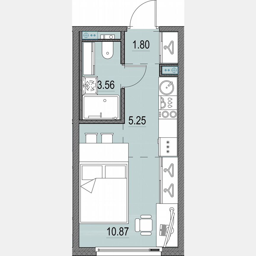 Квартира-студия, 21,5 м², 13/16 эт.