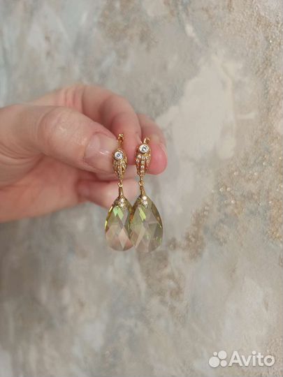 Серьги мишки халцедон Сваровски жемчуг