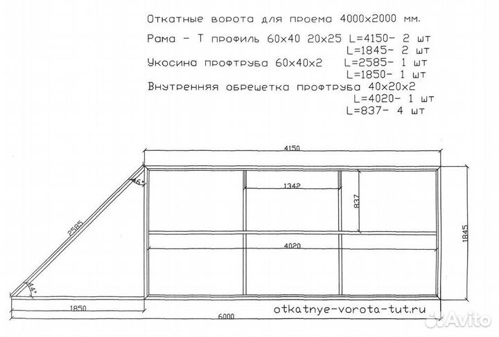 Комплект откатных ворот furniteсh проем 4х2