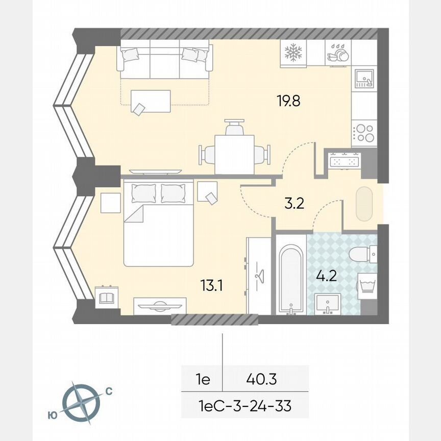 1-к. квартира, 40,3 м², 26/43 эт.