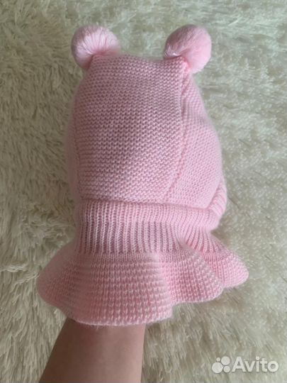 Шапка-шлем вязаная зимняя для девочки 38-40 размер