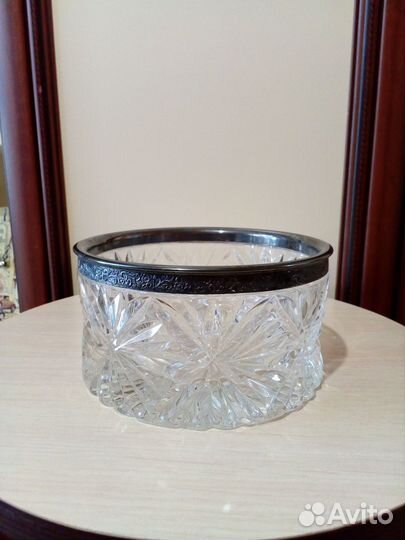 Конфетница новая, хрусталь + мельхиор СССР