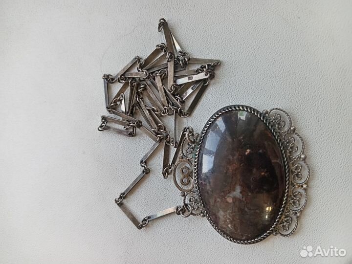 Кулон с цепочкой серебро 916 яшма СССР