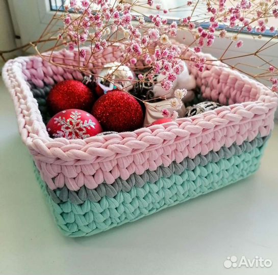 Корзинка из трикотажной пряжи ручная работа