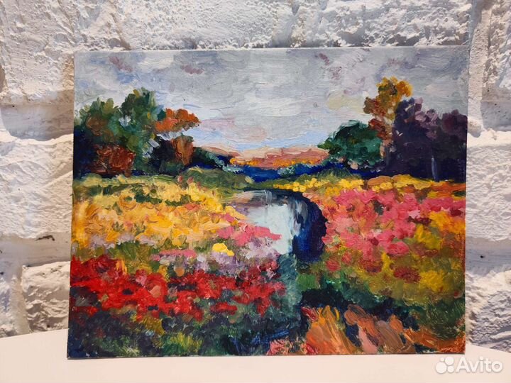 Картина маслом на картоне, пейзаж. В наличии