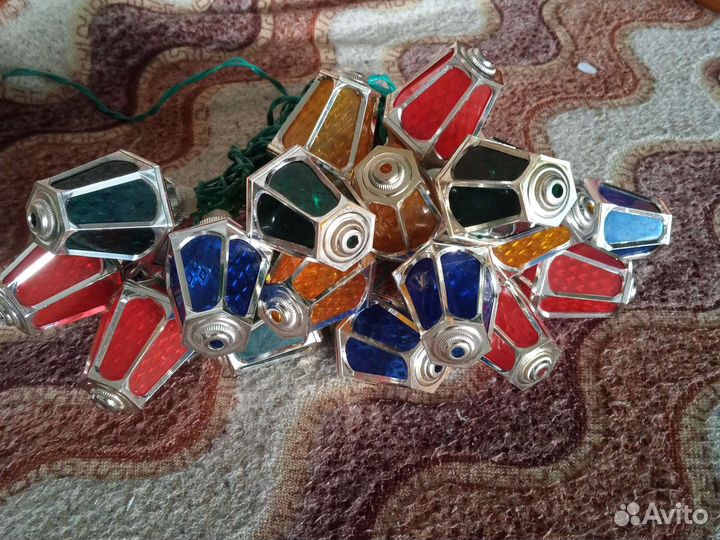 Дед мороз и снегурочка, гирлянда СССР фонарики