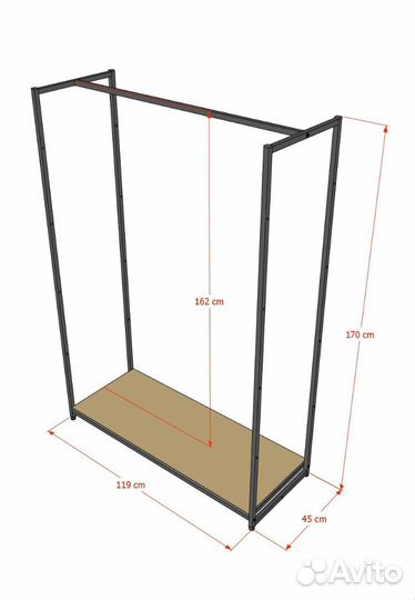 Стеллаж для одежды в стиле Лофт A17120-02-чб (170х