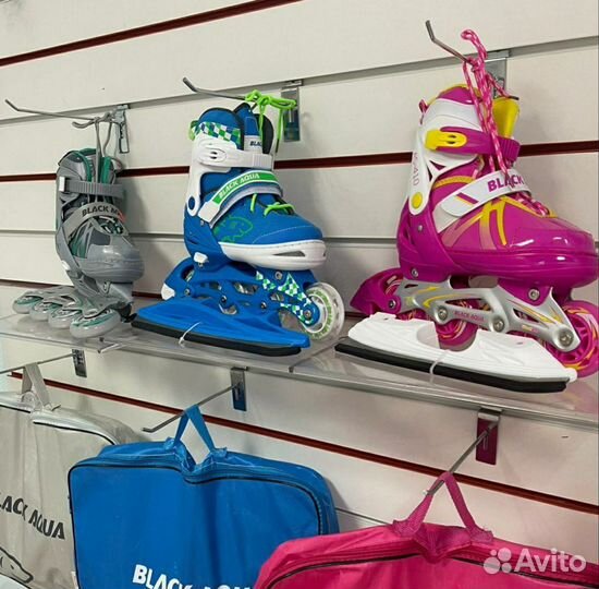 Коньки ледовые раздвижные 2в1 (зима-лето)
