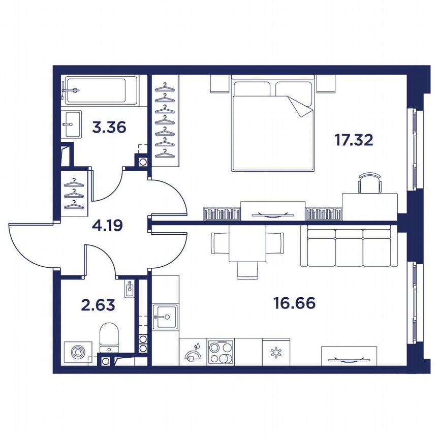 1-к. квартира, 44,2 м², 2/5 эт.