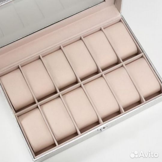 Шкатулка кожзам под часы 12 отделений 'Космос. Сер