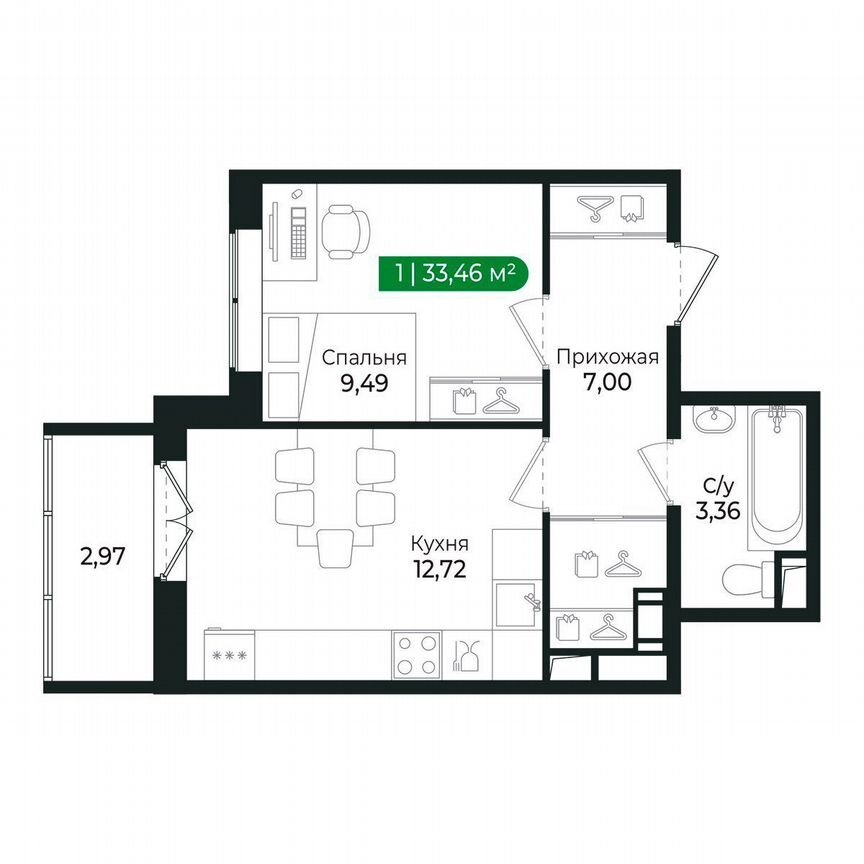 1-к. квартира, 33,5 м², 2/8 эт.