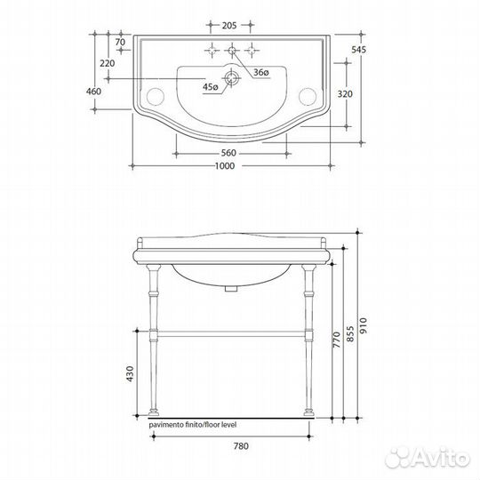 Консоль с белой раковиной 100х54.Бронза