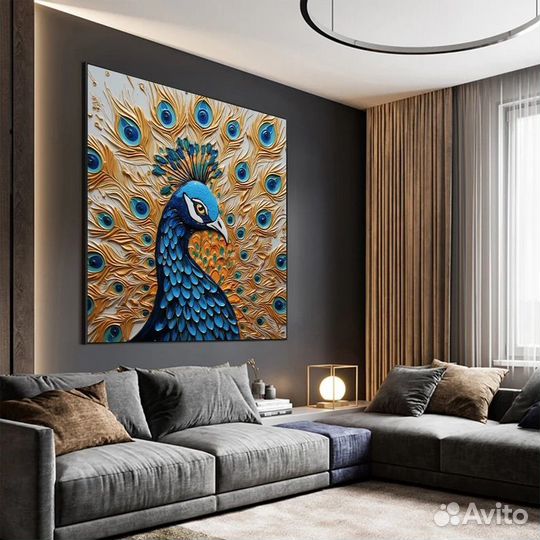 Роскошная картина маслом Золотой павлин