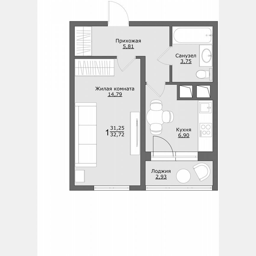 1-к. квартира, 32,7 м², 4/9 эт.