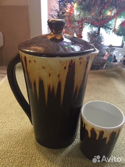 Кувшин с крышкой и стаканчик. 60 е годы(керамика)