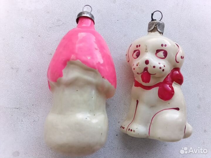 Собака и домик елочные игрушки СССР 2 шт