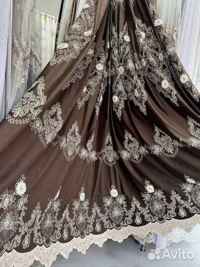 Ткань для штор бархат велюр с вышивкой 3Д