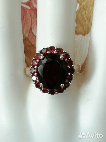 Серьги, кольцо 17,5, 18 гранат серебро С423