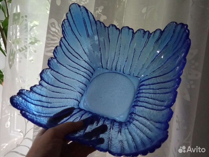 Ваза салатник СССР синее стекло Гусь-Хрустальный
