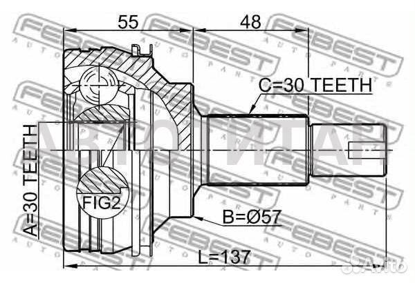 ШРУС наружный 30X57X30 toyota crown/majesta GRS18,UZS18 2003.12-2008.12 (JP) febest 0110-GRX125