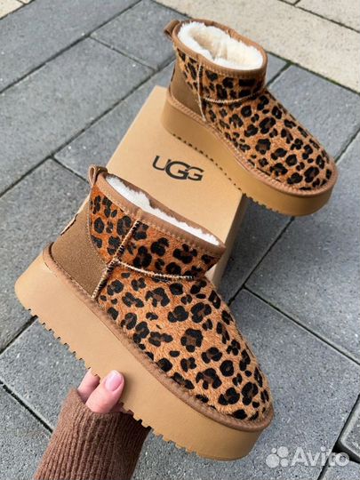 Угги UGG натуральная зашма и мех леопардовые