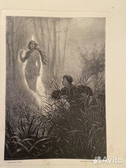 Антикварная гравюра гравюры много