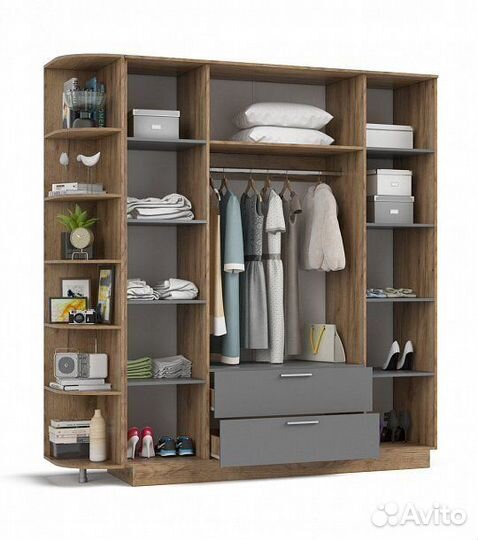 Шкаф рим-180 4Д Крафт табачный, Серый графит