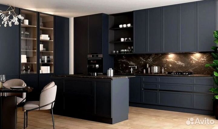 Угловой кухонный гарнитур современный с островом