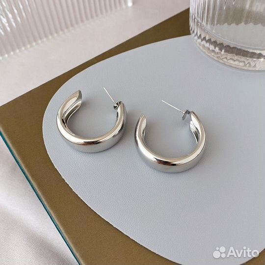 Серьги кольца бижутерия серебро большие